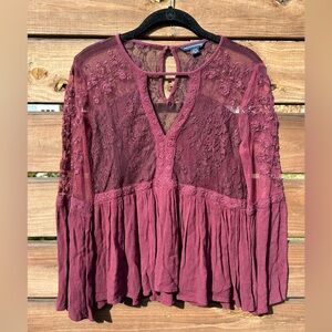 Y2K Whimsy Goth Burgundy Peplum Lace Top